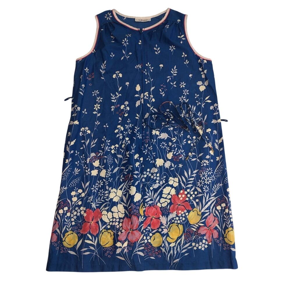 Vintage House Dress Komar Size XL Blue Floral Sleeveless Zip Front 60s 70s